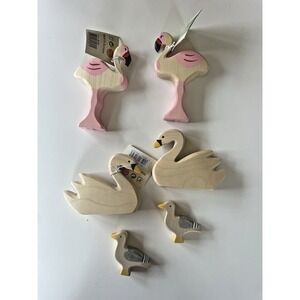 Holztiger Wooden Bird Lot Flamingo Swan Seagull Waldorf Montessori Toys *6 piece